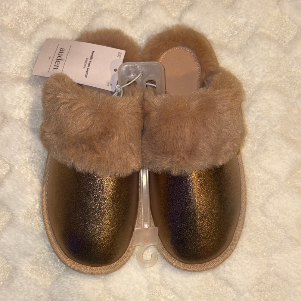 Auden Gold and Tan Furry Slippers
